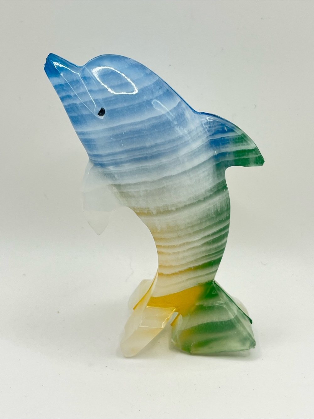 Vintage Carved Banded Onyx Dolphin Sculpture